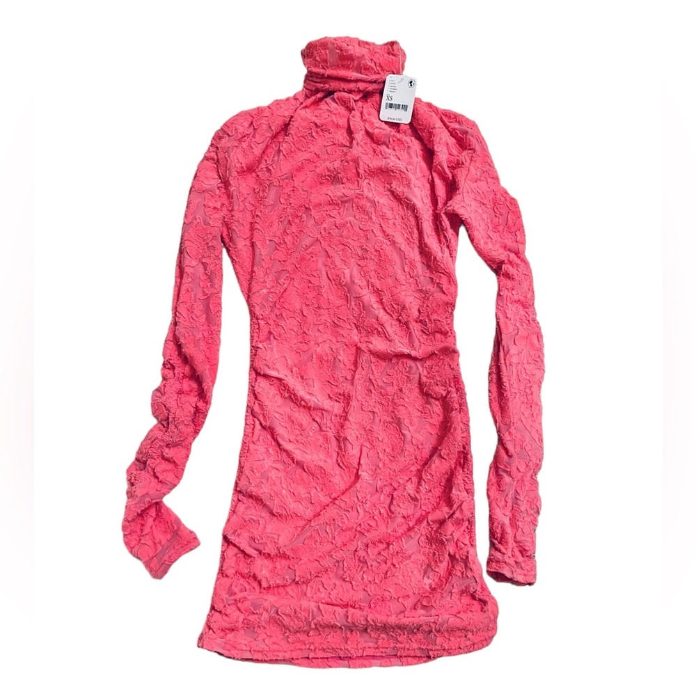 NWT Free People Mini Dress Hot Pink Floral Mock Neck Long Sleeve Convertible